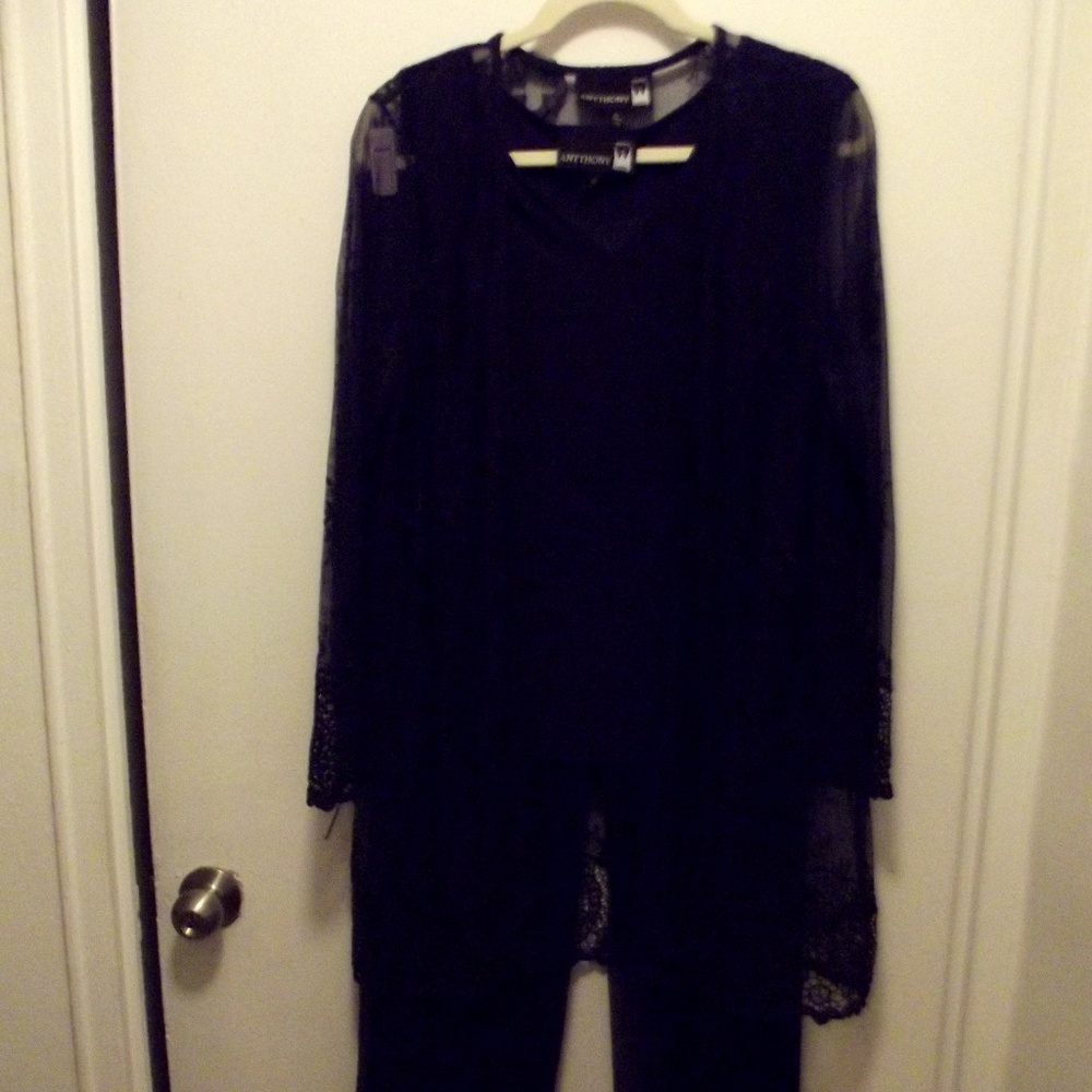 Antthony 3 Piece Navy Lace and Mesh Pant Suit